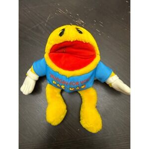 Vintage Pac-Man Hungry For You Plush Hand Puppet Yellow Blue 80s Arcade Toy 7"
